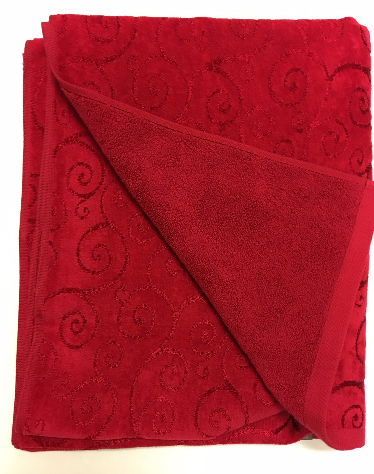 STYLE SANCTUARY RED SOFT COTTON+VISCOSE SWIRL DESIGN BATH,BEACH,TOWEL