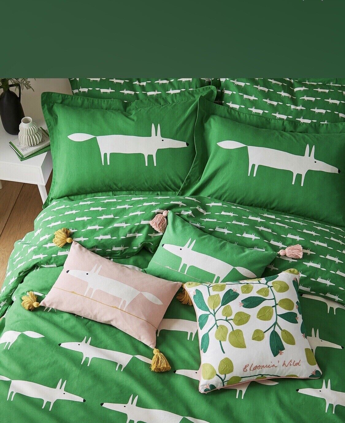SCION Mr Fox Double Duvet Cover + 2 Oxford Pillowcase Mint Green Reversible, New eBay