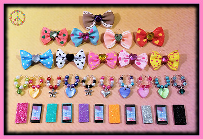  Littlest Pet Shop LPS 4 Pc Accessories Set-Bow Collar Phone Earrings +Gift Bag