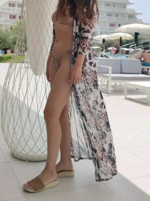 Misguided Sommer  Strand Kimono Maxi Animal Leopard 36/38