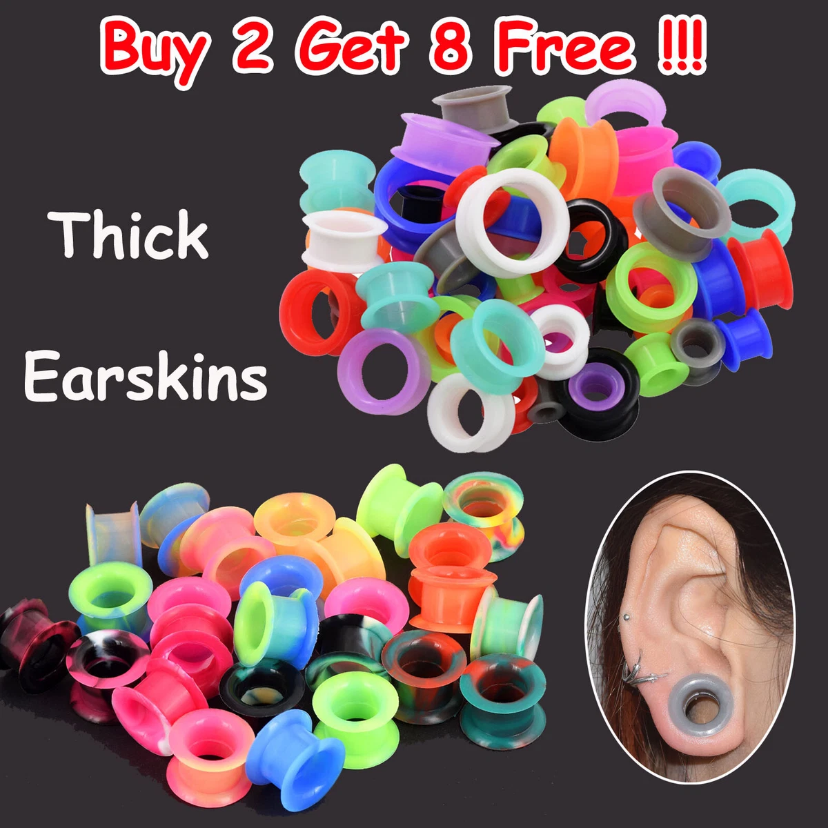 2PC THICK Silicone FLESH TUNNELS Ear Skin Ear Gauge Soft Ear plugs