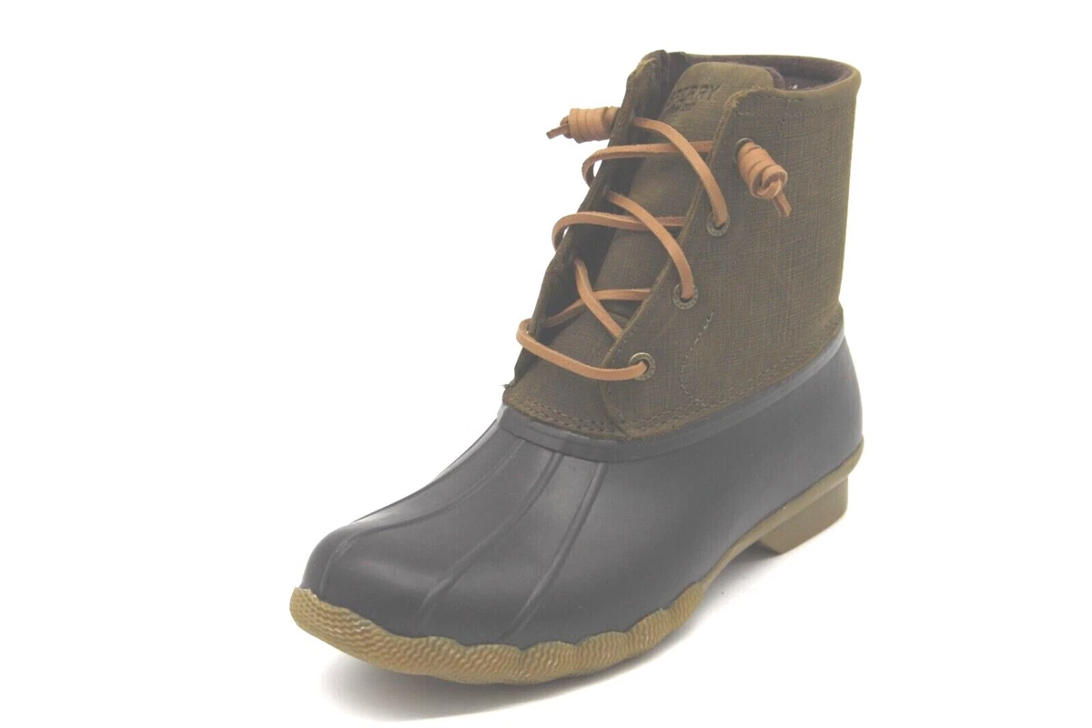 Sperry Women s Saltwater Duck Boots Brown Dark Green STS99729 SIZE 8W