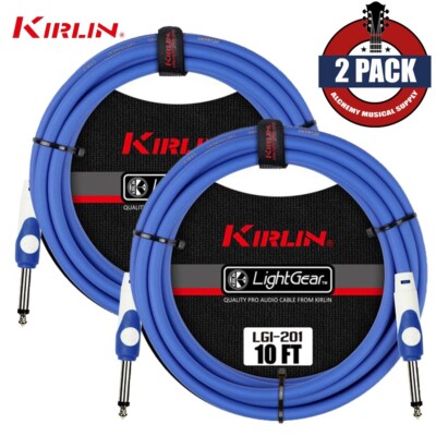 2-PACK Kirlin 10 ft Guitar Instrument Patch Cable BLUE Free Cable Tie 1/4'' NEW
