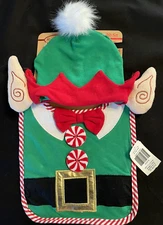 NEW BABY INFANT CHRISTMAS ELF BIB AND HAT SET WITH PROTRUDING STUFFED ELF EARS