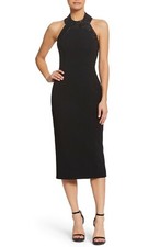 DRESS the POPULATION Black Sequin Embellished Trim Halter Cocktail XL = 10/12