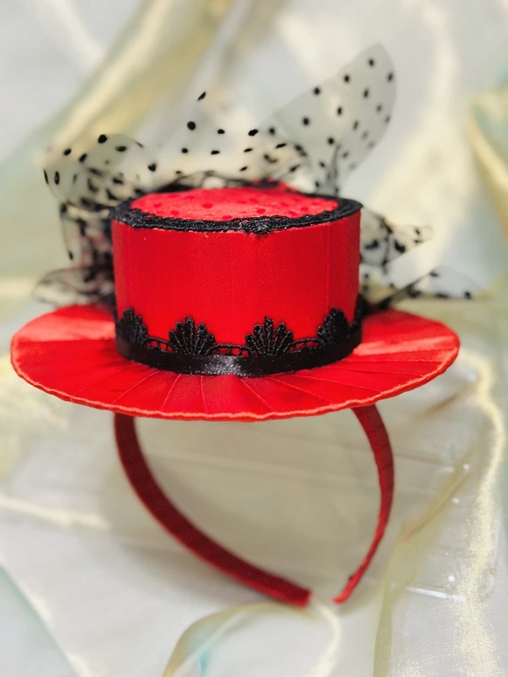 Halloween Flores Rojo y Negro Mini Sombrero Diadema Halloween Disfraz Hecho a Mano Foto 2 de 2