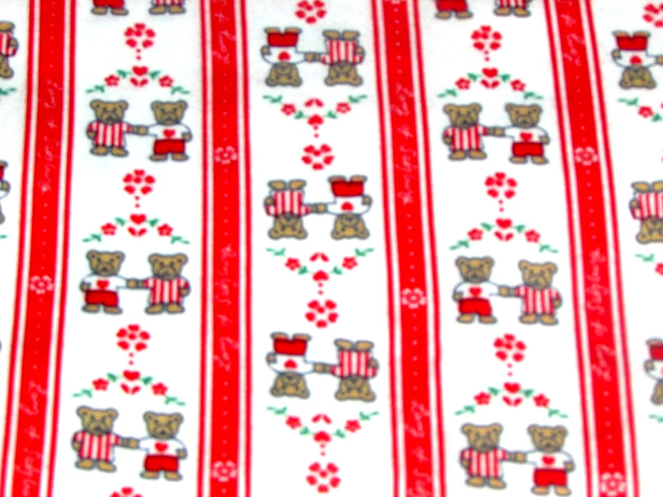 CLOTH flannel 46 x 76" boy girl BEARS red white Lane Inc 1987 #8706 (sew rm bx7) - Image 2 of 3