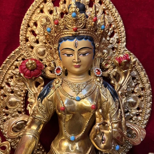 White Tara Avalokiteshvara Kwan-yin Buddha statue blessed 12inch Copper gilding - Picture 4 of 6