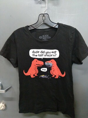 Black Matter Boys Sz L Dinosaur T Shirt ''Dude Did You Eat The Last Unicorn?''