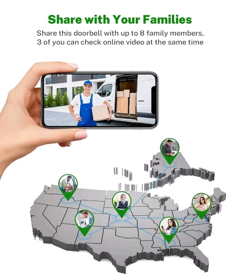 Video Doorbell Camera Wireless, 2-Way Audio AI Human Detection, 2.4G WiFi,