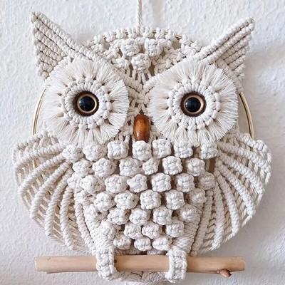 Owl Tapestry Hand-woven Owl Dream Catcher Wall Hanging Macrame Tassel Boho Decor