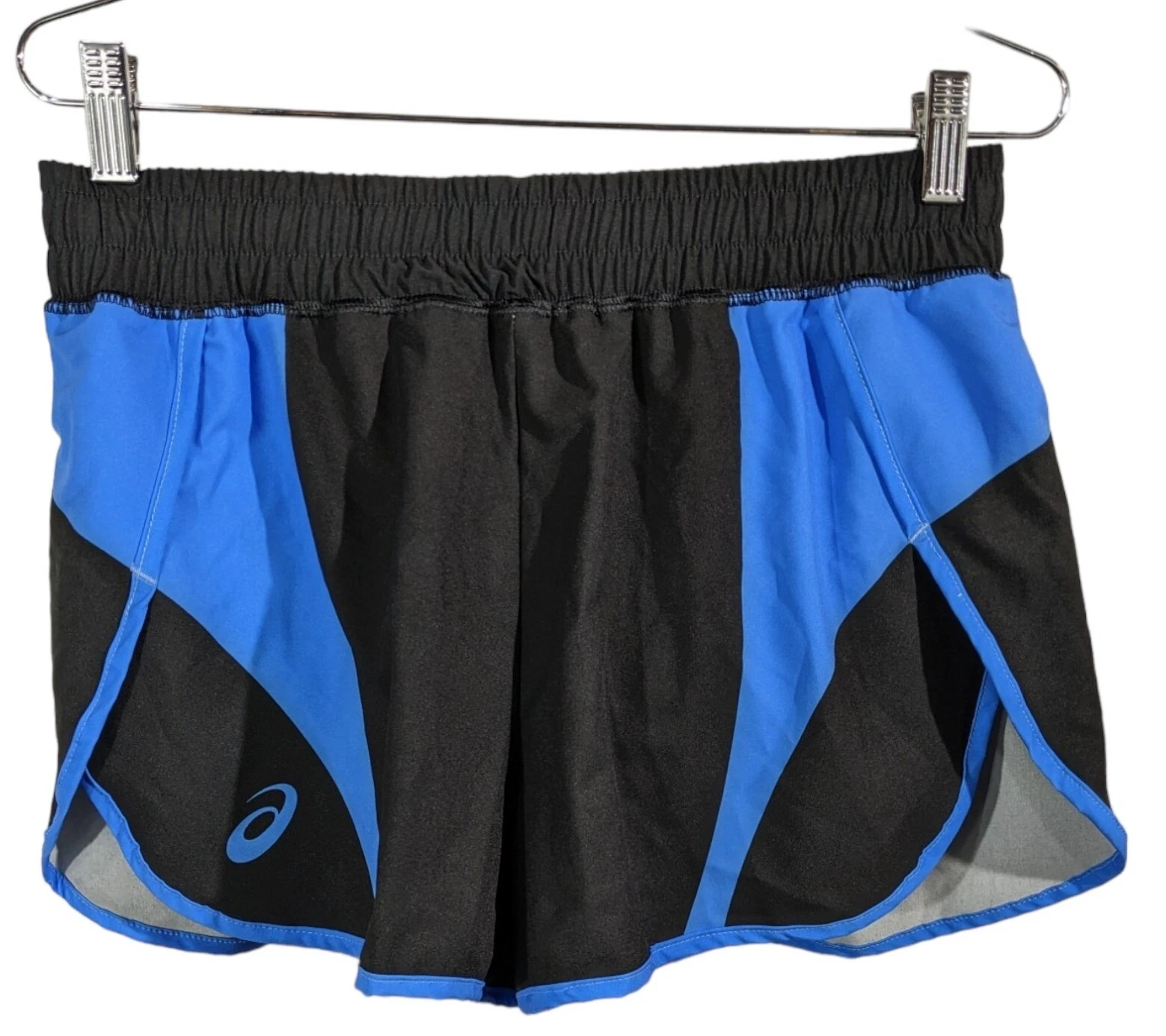 Asics Split Shorts Womens Track Running Medium Black Blue Lined