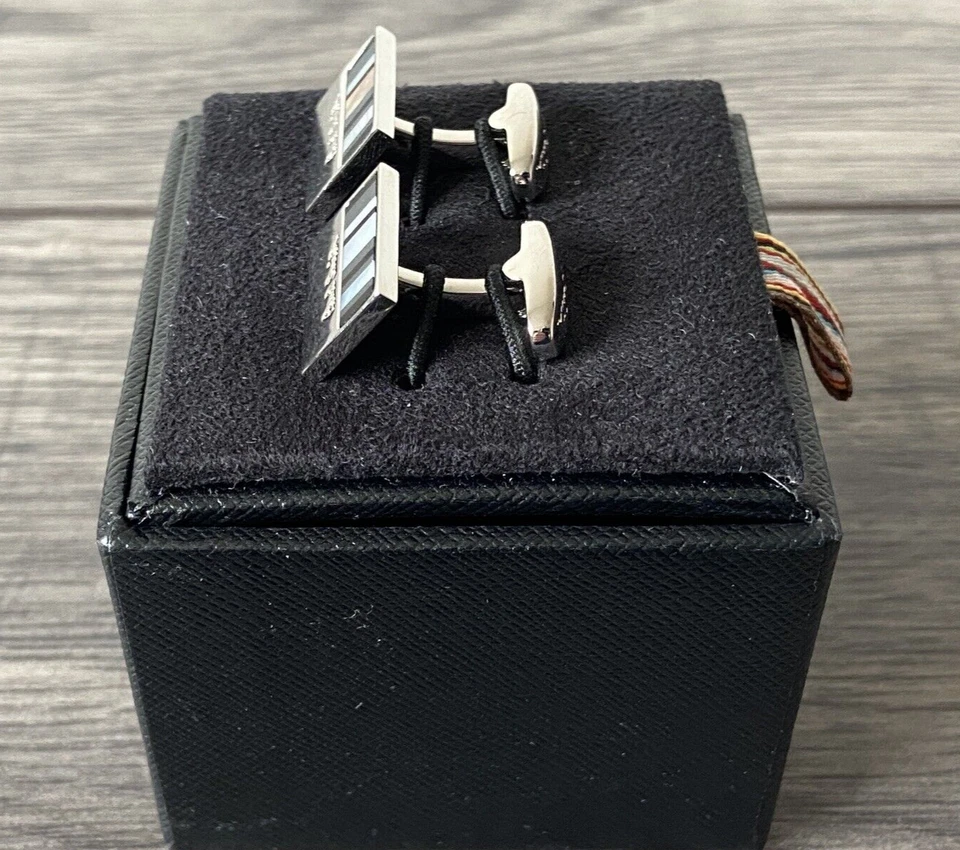 PAUL SMITH GEMELOS MADREPERLA Y RAYAS DE ÓNIX NUEVOS EN CAJA Foto 4 de 4