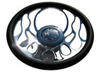14" Chrome Billet Flames Fire Steering Wheel w/ Flames Horn Button 9 Bolt/Holes