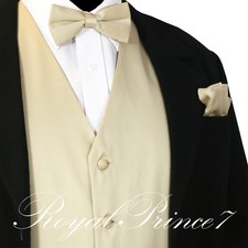 Light Beige Men Vest Waistcoat Suit Tuxedo and Straight Cut Bow Tie Set Wedding