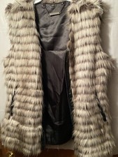 Iman Womens Silver And Dark Gray Faux Fur Vest Size Large