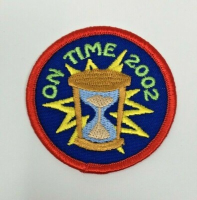 PATCH GSA Girl Scouts On Time 2004 Clock Hands on Smiley Face Bells Winder