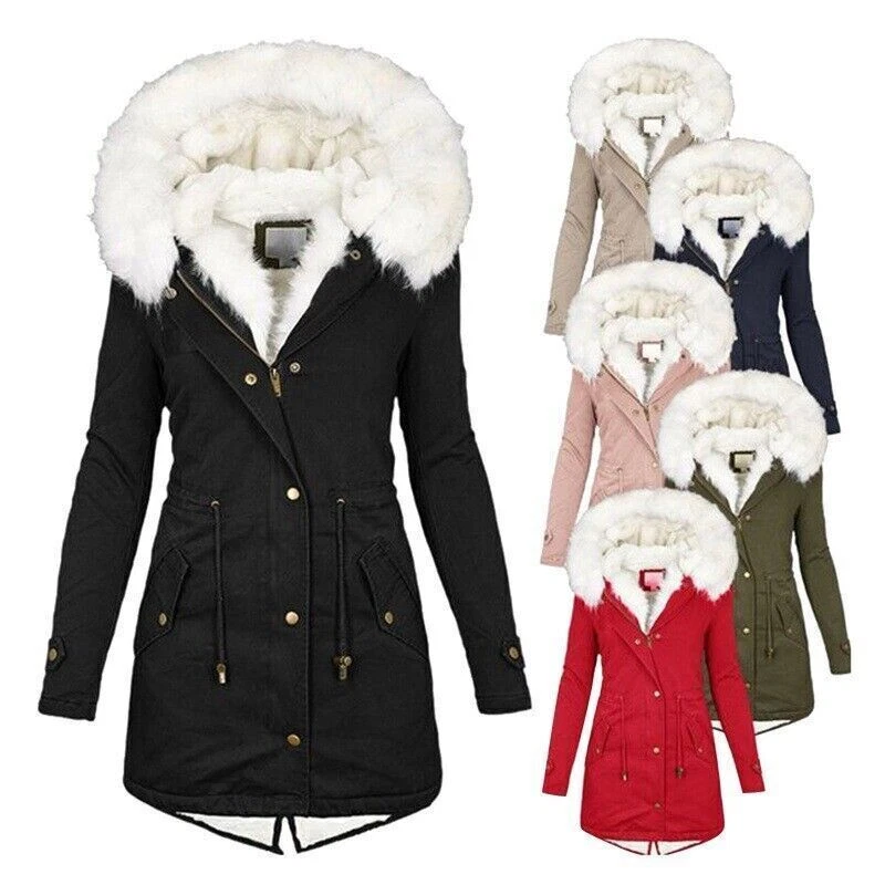 Womens Ladies Designer Warm Winter Parka Quilted Hooded Long Coat