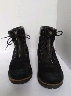 Black Suede Combat Boots Side Zip Lace-Up Design Rugged Sole  display picture 1