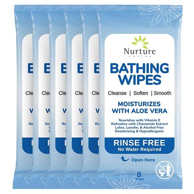 Nurture XL Rinse Free Bathing Wipes for Adults w/Aloe | Pack of 8 (6 Count) 