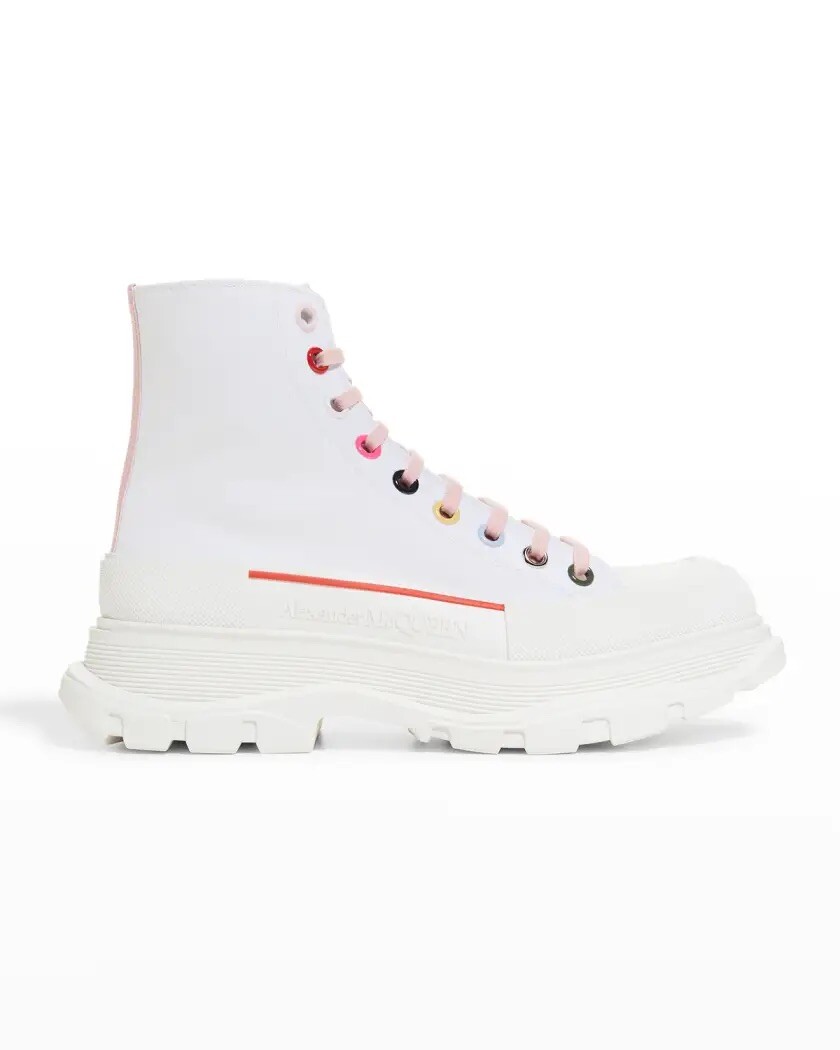 ALEXANDER MCQUEEN Tread Slick Lace-Up Sneaker Boots White Pink