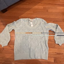 ANN TAYLOR LOFT Size Large Blue Aqua Cable Knit Open Weave Sweater NWT