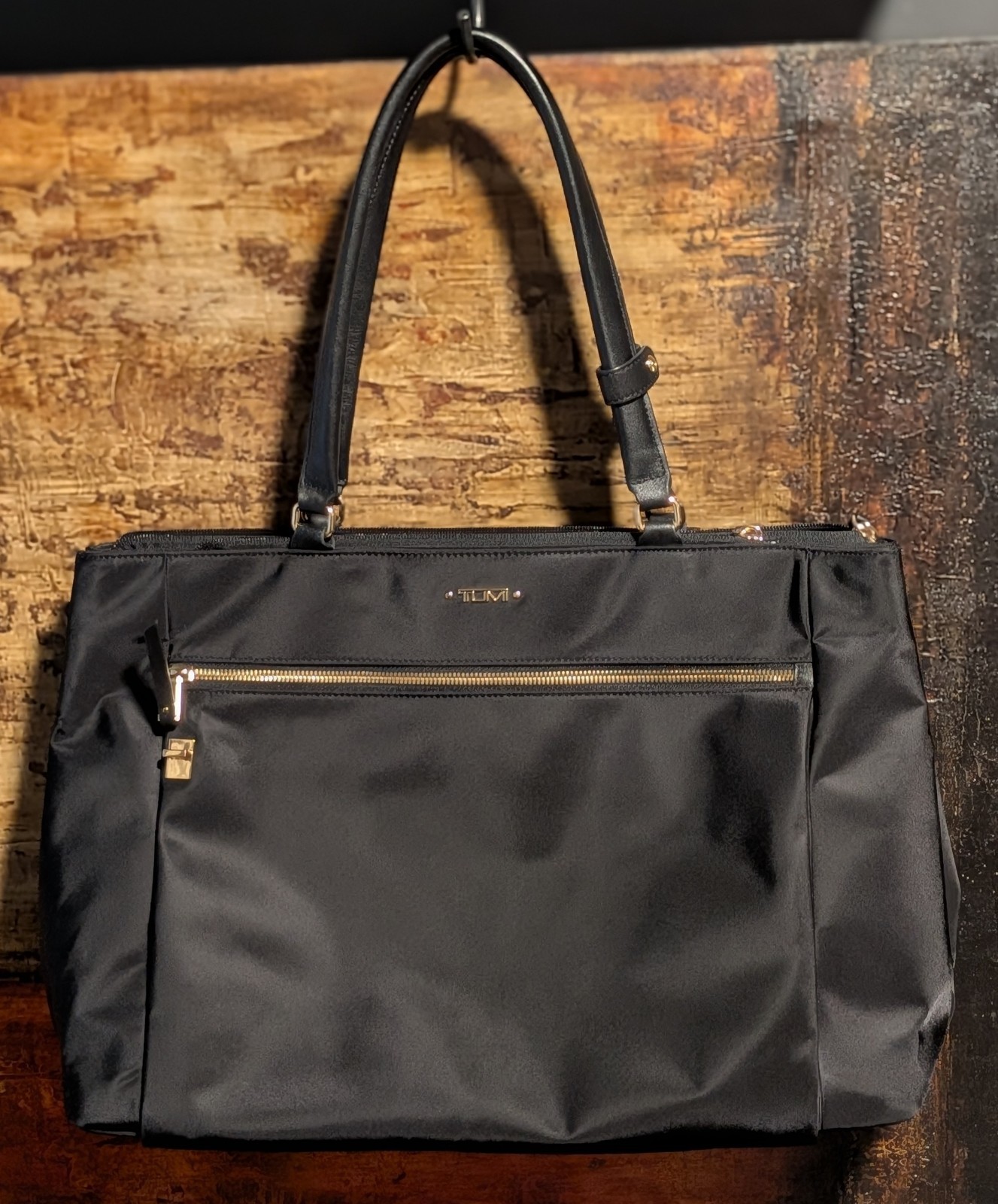 TUMI Sheryl Business Tote VOYAGEUR - Black Nylon w/ Gold Hardware