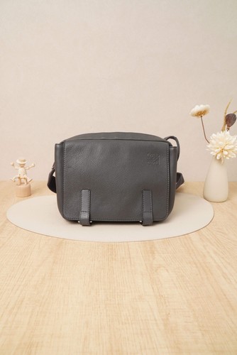 Loewe Military XS Messenger Bag in Dark Grey Grained Leather ebayAG Auth
