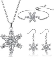 Bucherry 3 Pcs Heart Jewelry Set Bow Snowflake Pendant Silver 