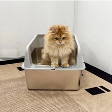 Durable Litter Box for Cats with Scoop Semi-enclosed Stainless Steel Cat Toilet