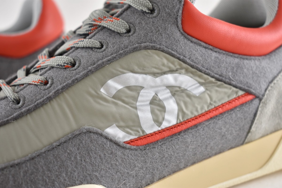 Chanel Mens 18K Grey Orange Nylon CC Logo Lace Up Low Top Trainer