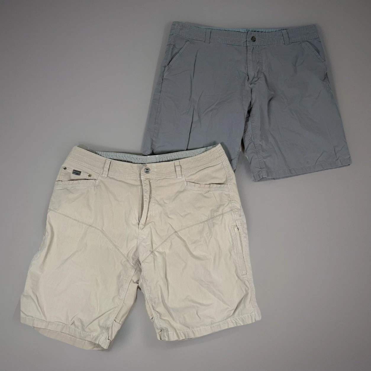 Kuhl Hiking Shorts Mens Size 40 Beige Gray Cargo Pockets Workwear Lot Of 2