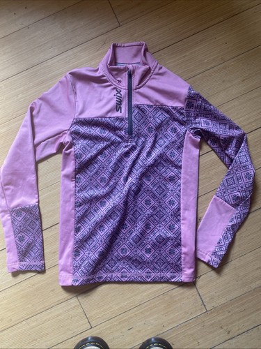Swix Junior Baselayer Tops Girls Pink Ski Quarter Zip Sweater Snowflake Design - Picture 1 of 7
