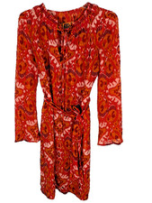 Tory Burch Sheer Silk Midi Dress Chiffon Sz 2 Dress Orange Ikat Resort Tropical
