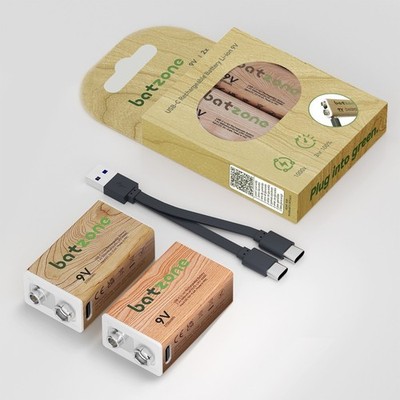 4-Pack 3700mWh 9V Rechargeable Lithium Li-ion Battery + USB Type-C Cable 9 Volts