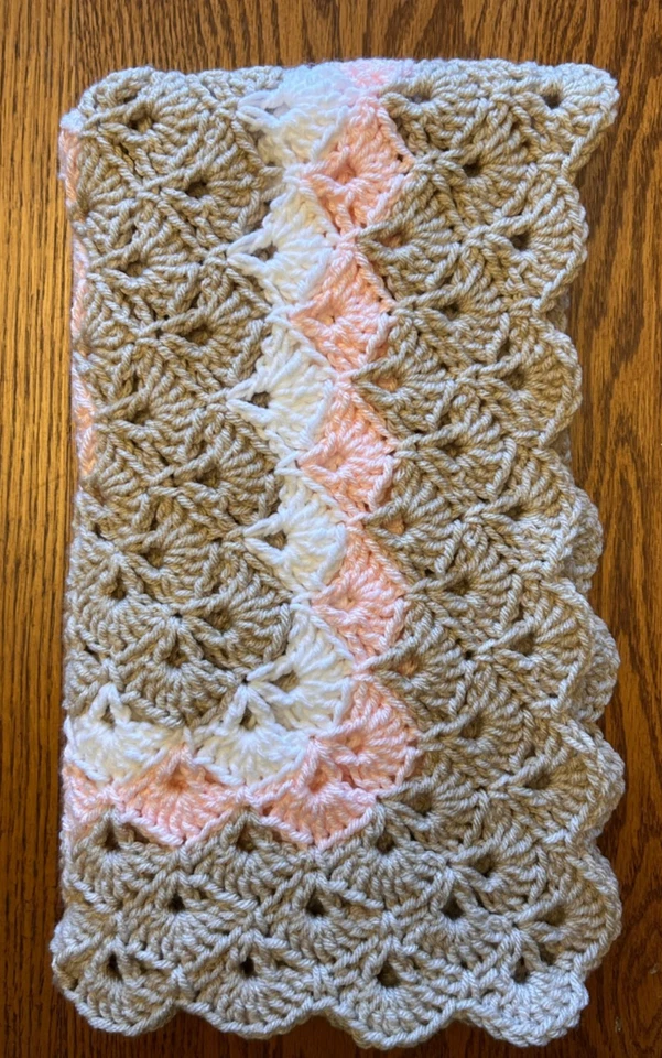 Pinky & Khaki farmhouse  handmade crochet  Baby  blanket & hat set  - Image 4 of 4