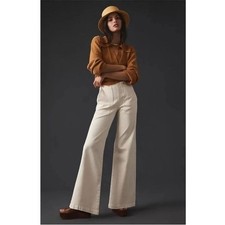 NWT Anthropologie Pilcro Kit Corduroy Utility High Rise Wide Leg Pant Cream 32T