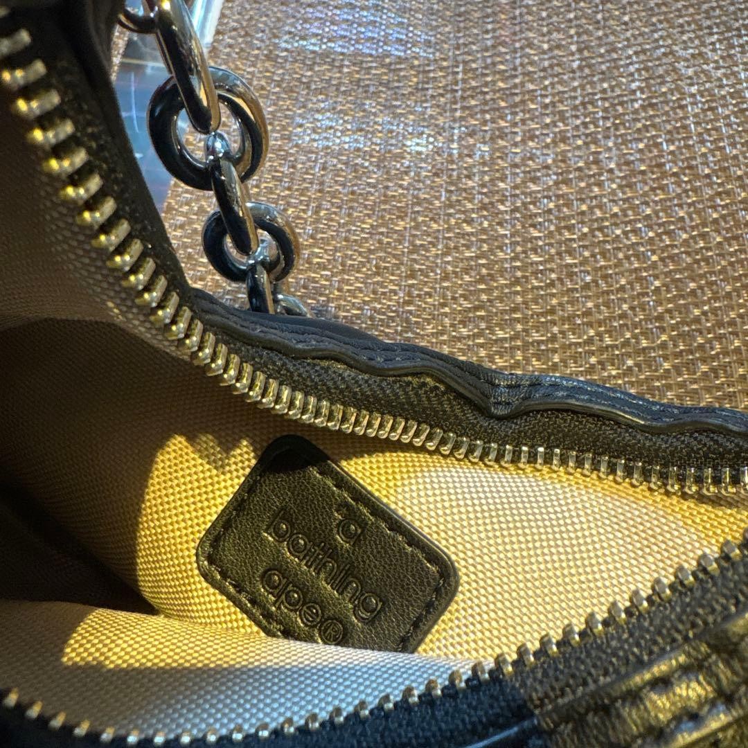 A BATHING APE Black Leather Shoulder Bag Gorilla Embossed Metal Chain 9.1x3.2in thumbnail 15