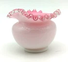 Vintage Fenton Art Pink Milk Glass. Clear Ruffled Edge "Peach Crest" Pattern 4"
