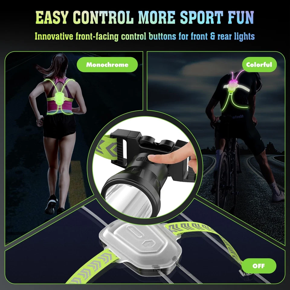 LED Reflective Running Vest: High Visibility Running Vest with Front Light fo... - Image 2 of 4