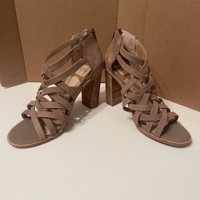DV by Dolce Vita sz 8.5 Taupe Franney Strappy Block Heel Zip Sandals Women s  
