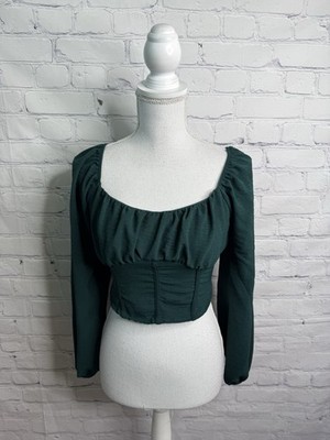 ALTER D STATE Boho Style Cropped Green Top Medium