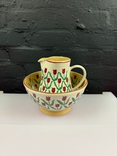 Rare Vintage Red Tulip Nicholas Mosse Water Jug Basin Wash Bowl Set