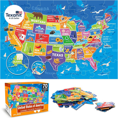 Jumbo Floor Puzzle for Kids,Usa Map Puzzle Jigsaw Geography Puzzles,70 Piece US