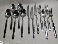 HAMPTON SILVERSMITHS OSLO STAINLESS HAMMERED GLOSSY FLATWARE LOT OF 10 PCS