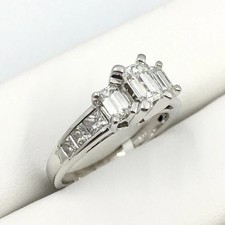2.50 CT Three Emerald Cut Lab-Created Diamond Engagement 14K White Gold FN Ring