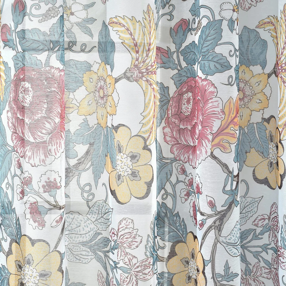 Sydney Sheer Window Curtain Panel Set, Pair, 52" W x 84" L, Blue & Yellow - B... - Image 3 of 4