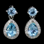 GENUINE AAA SKY BLUE TOPAZ PEAR & WHITE CZ STERLING 925 SILVER DROP EARRING