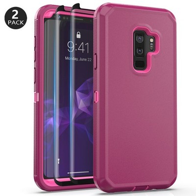 Red For Samsung Galaxy S9 Plus/ S9/ Note 9 Rugged Case Cover Screen Protector