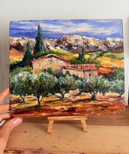 Original Landscape Painting – Cypress Trees and Rustic House, Signed - Picture 10 of 10